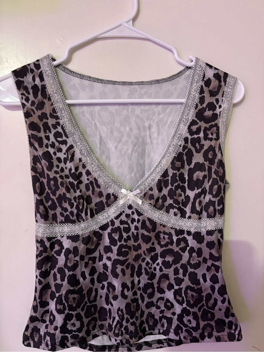 SHEIN Gray Leopard Print Lace-Trim Sleep Tank